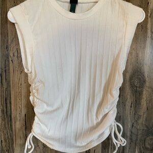 Sleeveless white Top with Drawstring Detail
